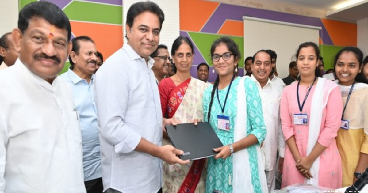 Telangana Minister KTR distributes laptops to IIIT Basara students
